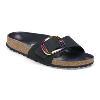 Madrid Big Buckle de piel nobuk negra