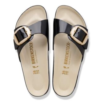 Madrid con Big Buckle y charol de cuero natural perlado
